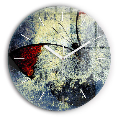 Round glass clock Butterfly vintage style