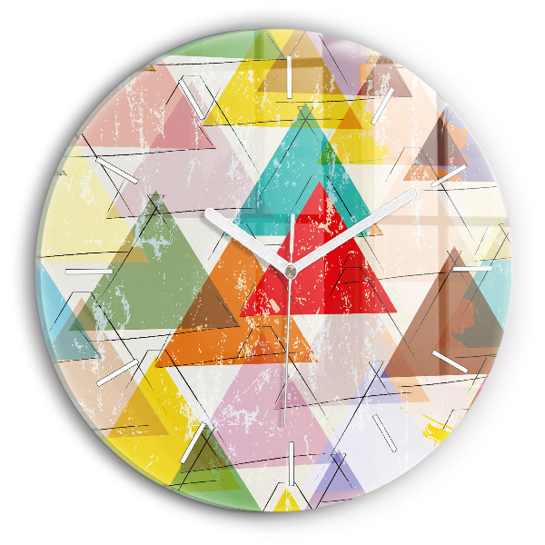 Round glass clock Geometric Triangles