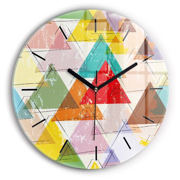 Round glass clock Geometric Triangles