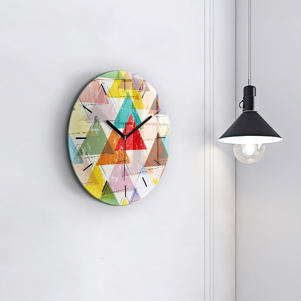 Round glass clock Geometric Triangles