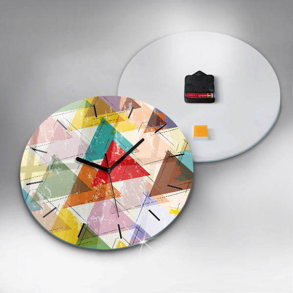 Round glass clock Geometric Triangles