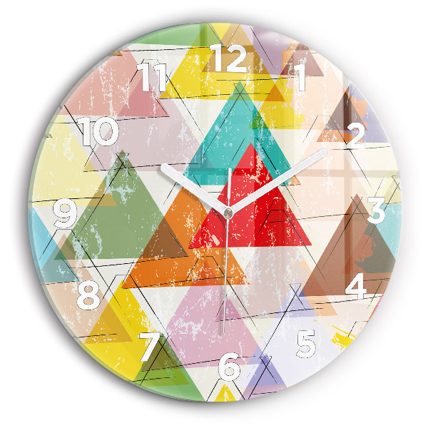 Round glass clock Geometric Triangles