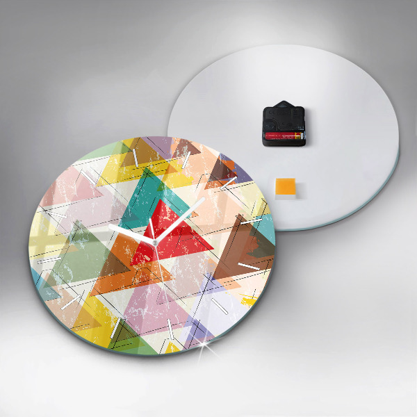 Round glass clock Geometric Triangles
