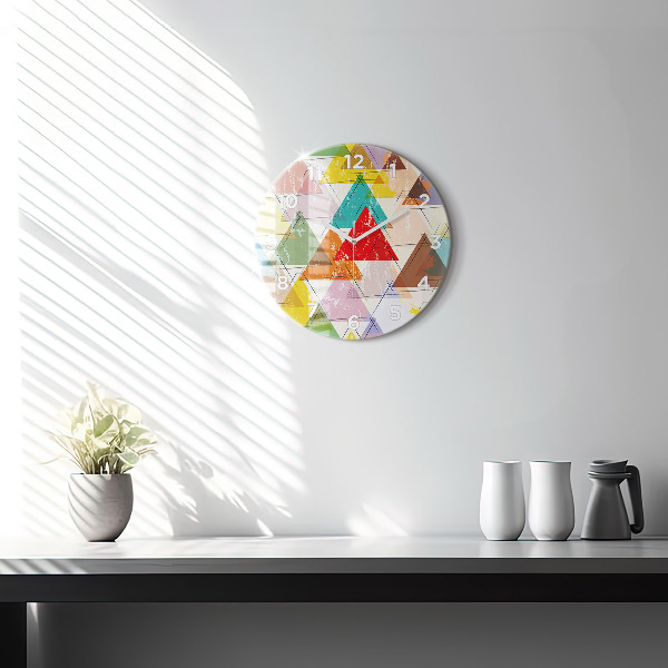 Round glass clock Geometric Triangles
