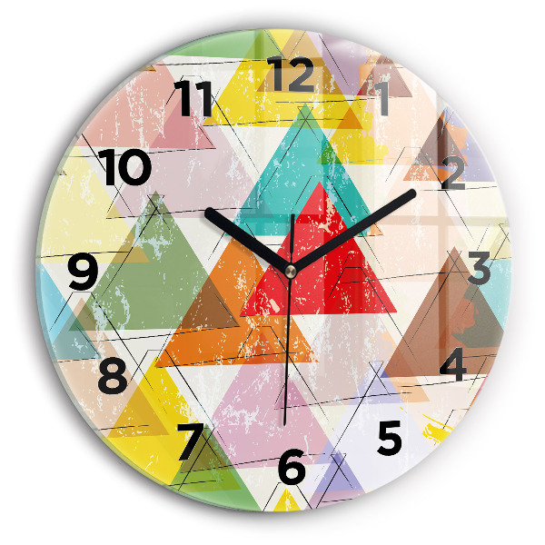 Round glass clock Geometric Triangles