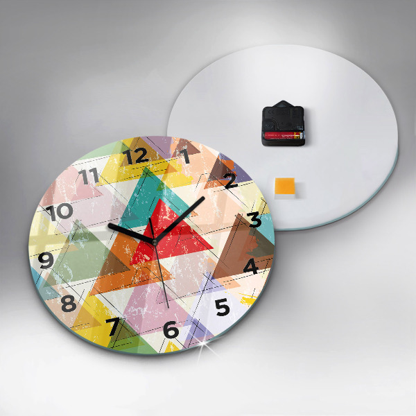 Round glass clock Geometric Triangles