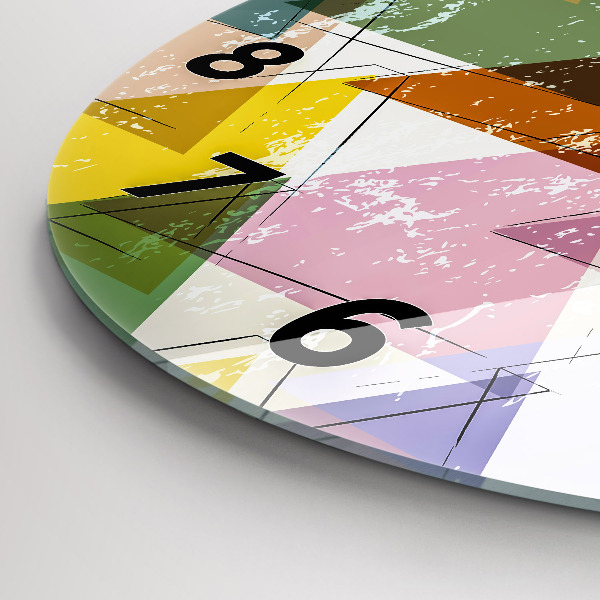 Round glass clock Geometric Triangles