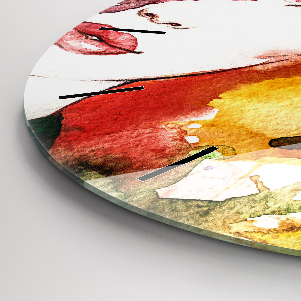 Round glass clock Colorful portrait of a woman