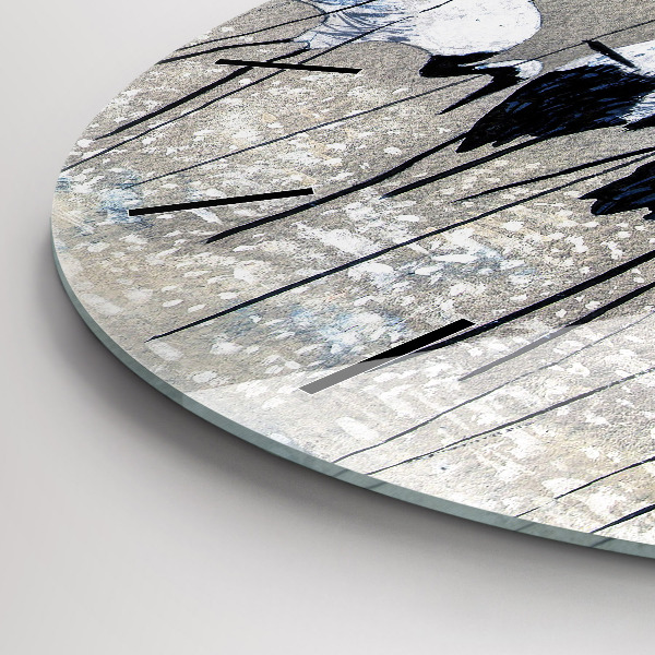Round glass clock Cranes in the reeds
