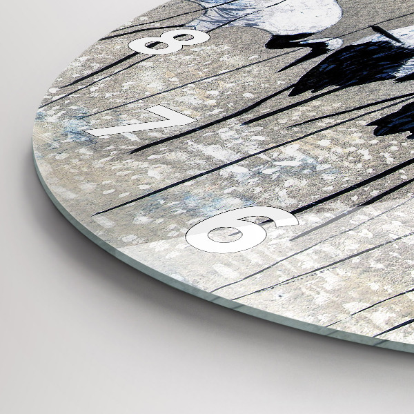 Round glass clock Cranes in the reeds