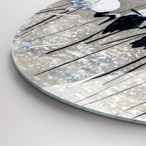 Round glass clock Cranes in the reeds