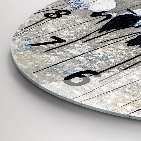 Round glass clock Cranes in the reeds