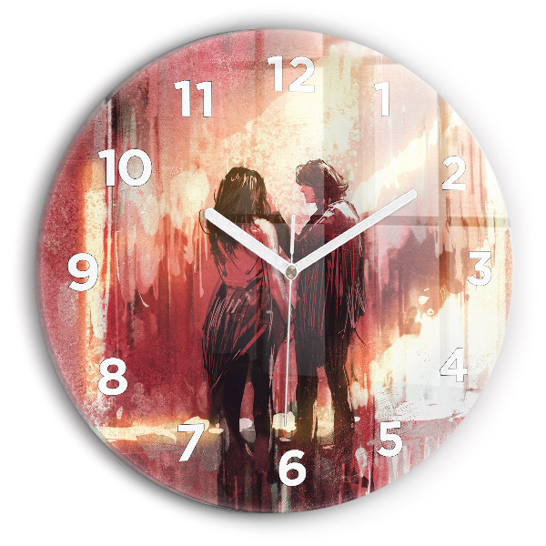 Round glass clock Young couple in love