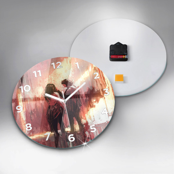 Round glass clock Young couple in love