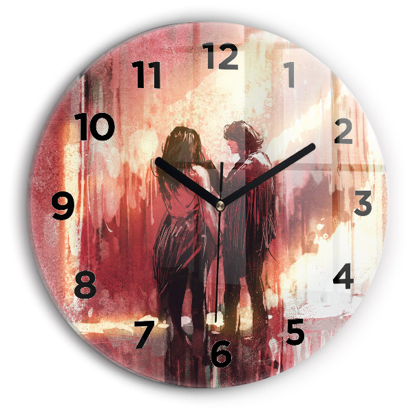 Round glass clock Young couple in love