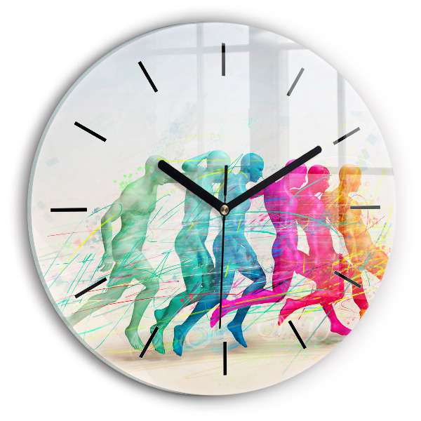 Round glass clock Colorful people