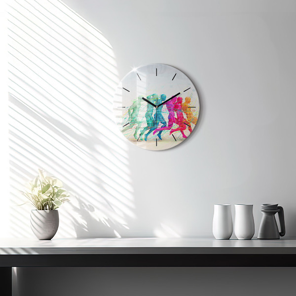 Round glass clock Colorful people