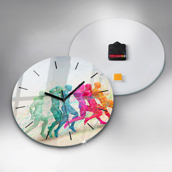 Round glass clock Colorful people