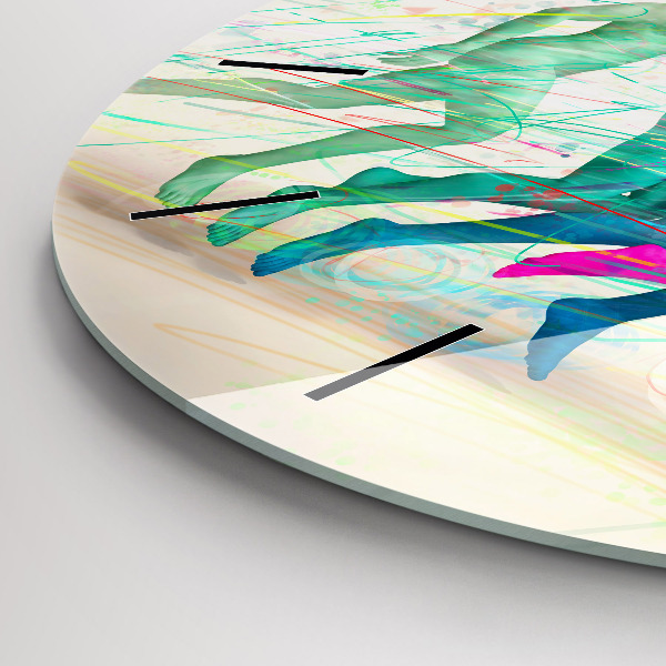 Round glass clock Colorful people