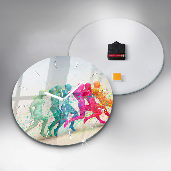 Round glass clock Colorful people