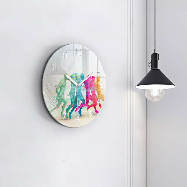 Round glass clock Colorful people