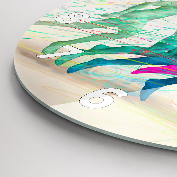 Round glass clock Colorful people