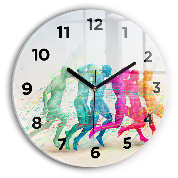 Round glass clock Colorful people