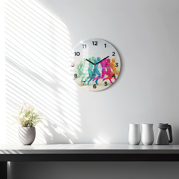 Round glass clock Colorful people