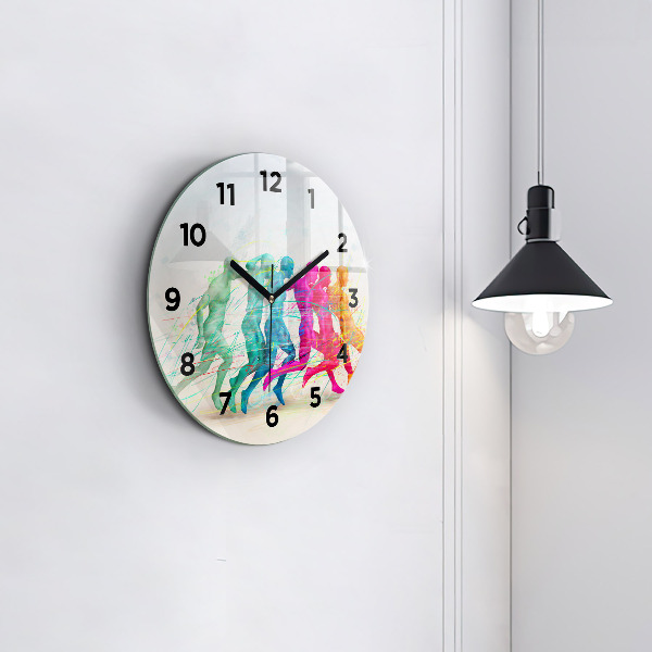 Round glass clock Colorful people