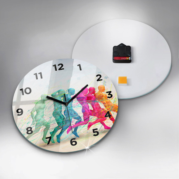 Round glass clock Colorful people