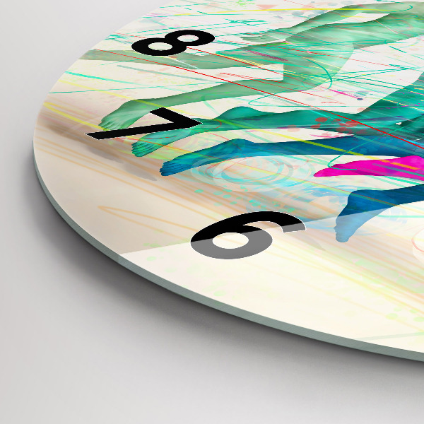 Round glass clock Colorful people