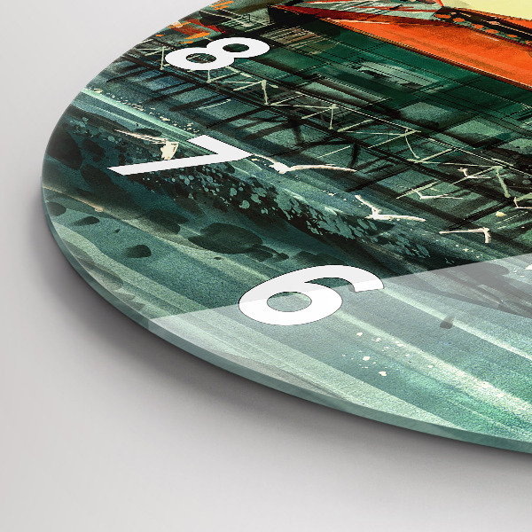 Round glass clock Fishing village