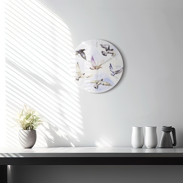 Round glass clock Flying birds