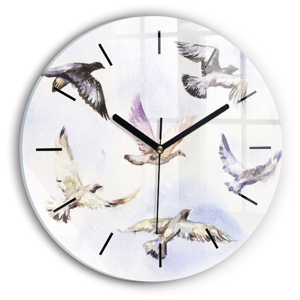 Round glass clock Flying birds