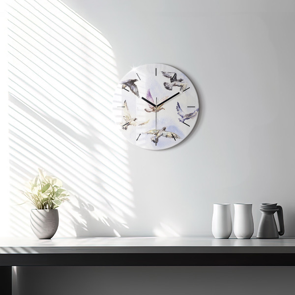 Round glass clock Flying birds
