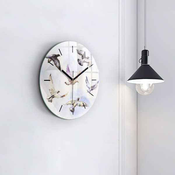 Round glass clock Flying birds