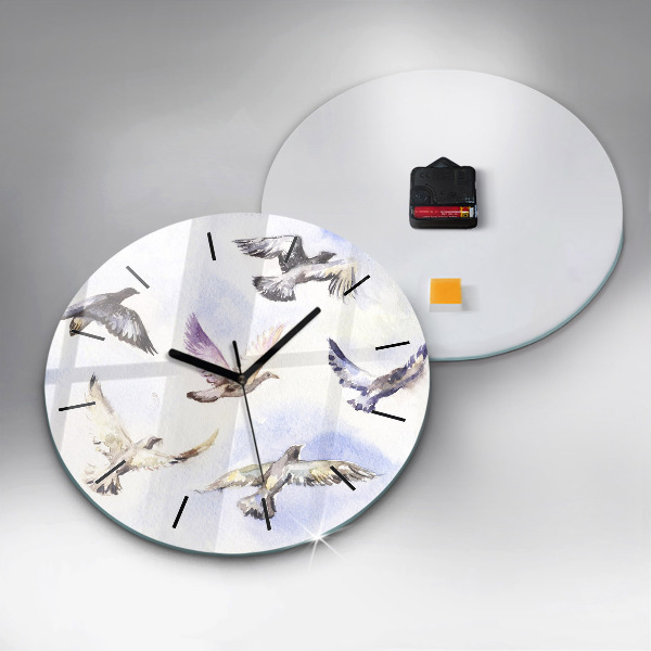 Round glass clock Flying birds