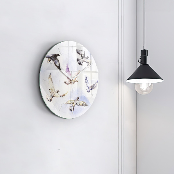 Round glass clock Flying birds