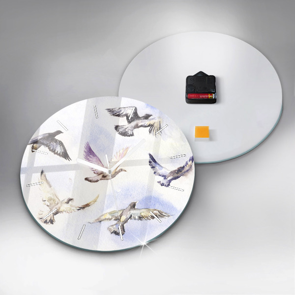 Round glass clock Flying birds
