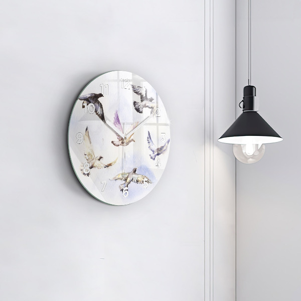Round glass clock Flying birds