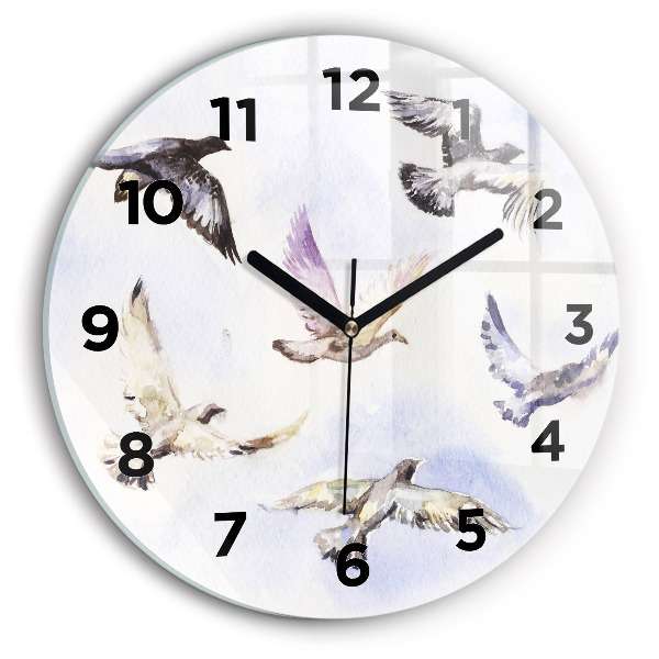Round glass clock Flying birds