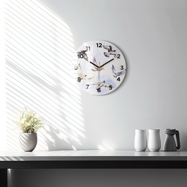 Round glass clock Flying birds