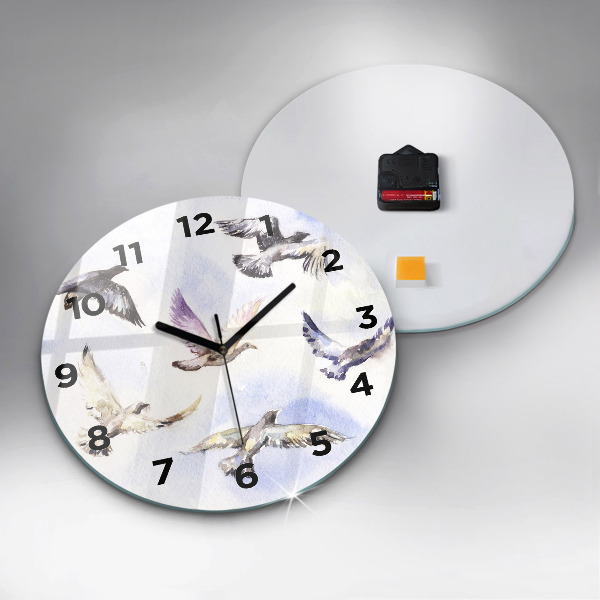 Round glass clock Flying birds