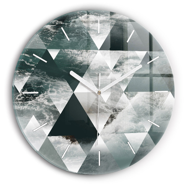 Round glass clock Abstract sea waves