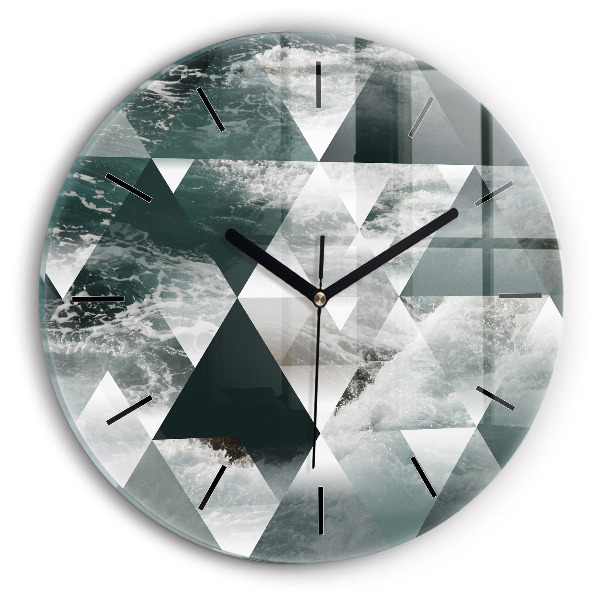 Round glass clock Abstract sea waves