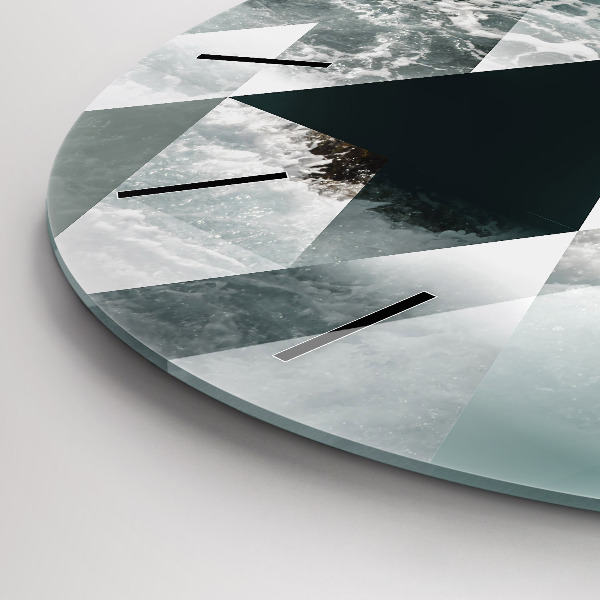 Round glass clock Abstract sea waves