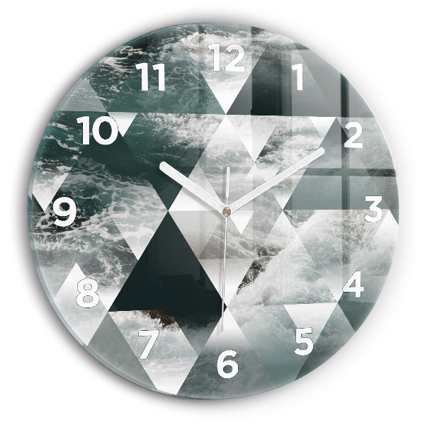 Round glass clock Abstract sea waves