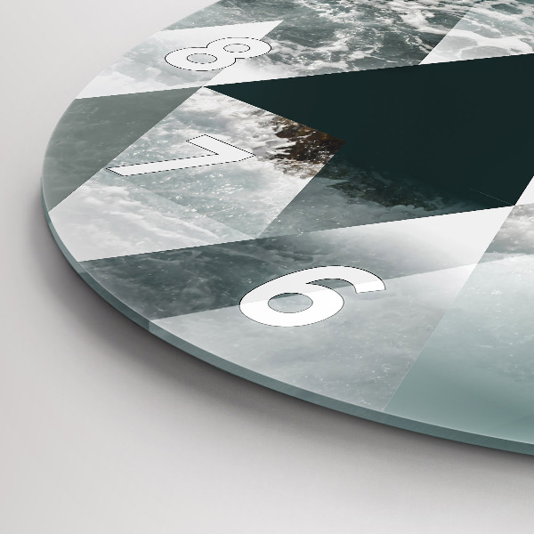 Round glass clock Abstract sea waves