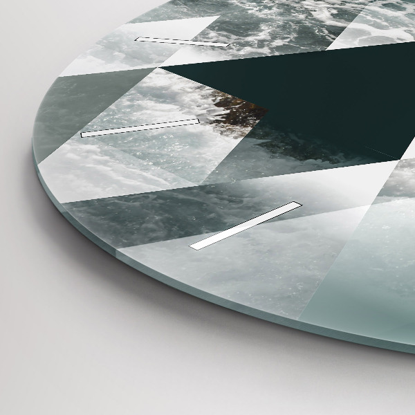 Round glass clock Abstract sea waves
