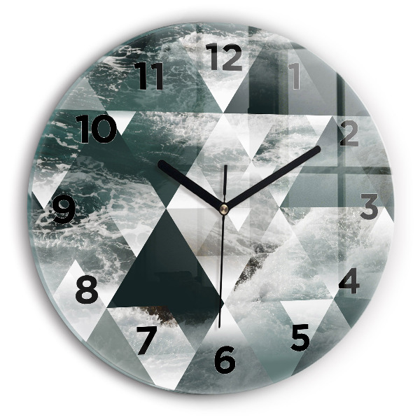 Round glass clock Abstract sea waves